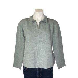 EILEEN FISHER Wool Zip Up Cardigan Sweater Jacket with Collar Gray Medium